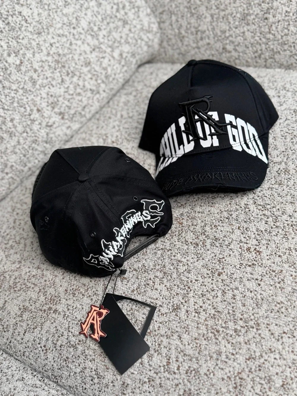 Black Graphic Baseball Cap with Embroidered Logo